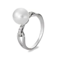 Серебряное кольцо с жемчугом и цирконами