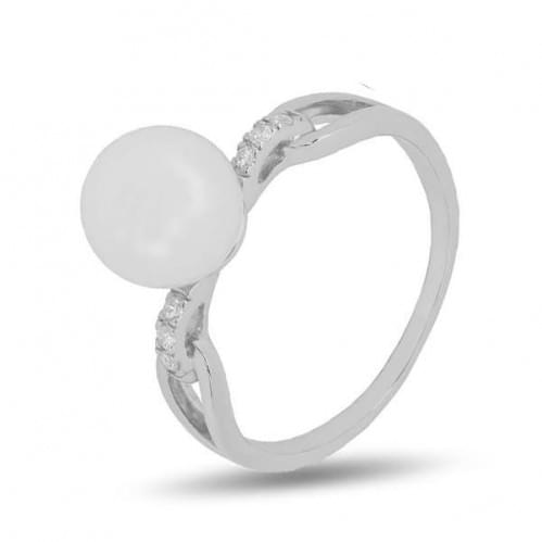 Серебряное кольцо с цирконием и жемчугом КВ1077с