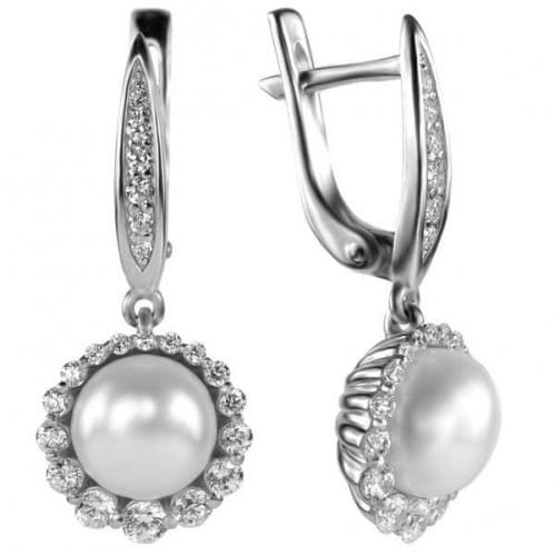 Срібні сережки з перлами і фіанітами СВ935с