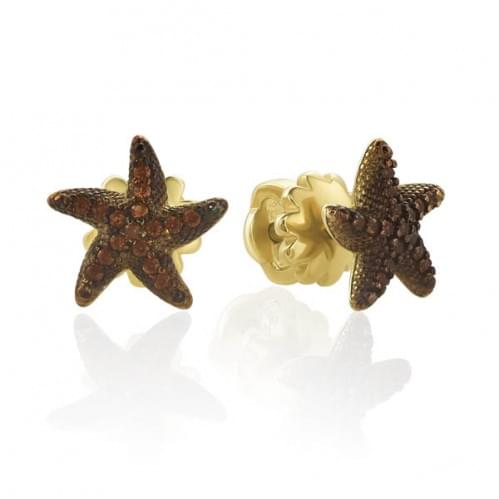 Пусеты из лимонного золота с цирконием (звезды) СП1610.11Ли